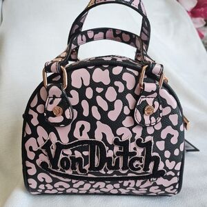 NWT VonDutch Pink& Black Cheetah Bowling Bag w/Crossbody strap!  Valentines Gift
